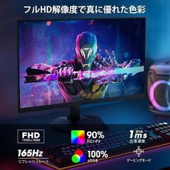 KOORUI ゲーミングモニター 27インチ モニター IPS FHD 165hz 1ms AdaptiveSync 非光沢 ディスプレイ アイケア・ブルーライト軽減/HDMI 2.0x2/VESA スピーカーなし GN06の画像