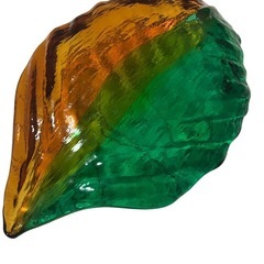 ガラス製葉型皿 緑とオレンジのグラデーション　新品の画像