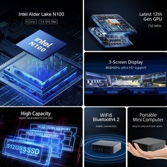 ミニPC 第12世代インテルAlder Lake N100 T9 Windows11 Pro OS miniPC 高速 DDR4 16GB+512GB Mini PCの画像