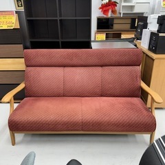 【美品‼️】高級日本製♪ マロンセレクション 160cm幅2人掛けソファ ラヴソファ オーク材フレーム 布張りワインレッド♪の画像