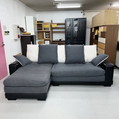 【超美品‼️】定価139,000円♪ ニトリ 249cm幅3人掛けカウチソファ(キングダム3KD) 合成皮革×布製グレー♪の画像