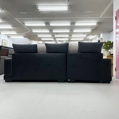 【超美品‼️】定価139,000円♪ ニトリ 249cm幅3人掛けカウチソファ(キングダム3KD) 合成皮革×布製グレー♪の画像