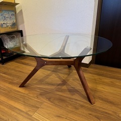 【未使用保管品】引取限定 アモール ガラステーブル リビングテーブル 80cm テーブル 家具の画像