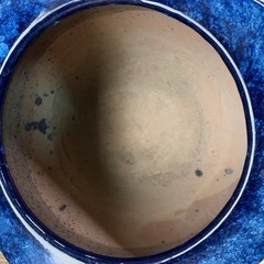昭和レトロ 陶器製 火鉢 金魚鉢  メダカ鉢 青 　ブルー火鉢の画像