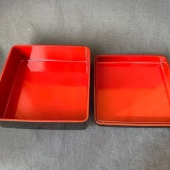漆器 重箱 19.5×19.5×10 cm 花柄正月　パーティ　弁当箱　御節料理の画像