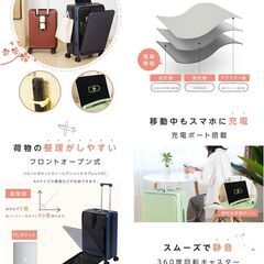 新品未使用　64L　Mサイズスーツケース　USBポート付き　キャリーケース　グレーの画像