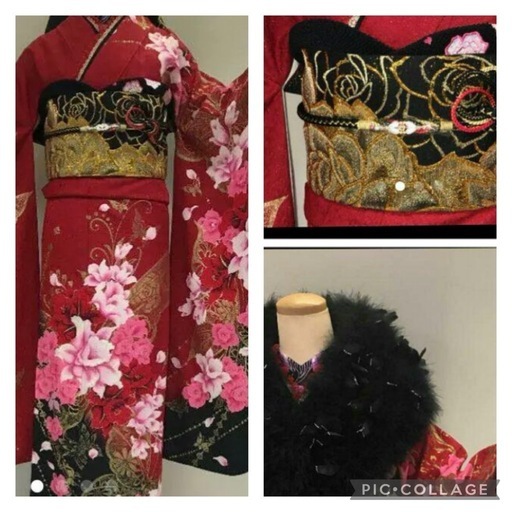 ラメ入り派手系可愛い 振袖セット 　金蝶