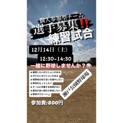 [個人参加野球]12月14日（土）12:30-14:30 瀬戸公...