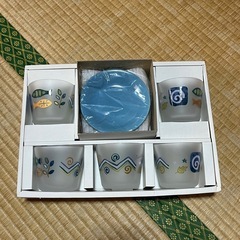 【新品未使用】ガラスコップ　冷茶　すりガラス　ソーサー　茶托　5...