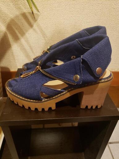 ネイビー デニム オープントゥ ハイヒール24cm