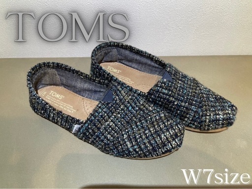 TOMS スリッポン W7サイズ 青系ツイード