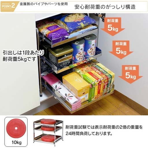 シンク下 キッチン下 スライドラック 3段 川口工器 YK-06