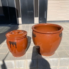 未使用　梅壺　味噌　壺　漬物　中と小　漬物壺　味噌づくり　陶器　...