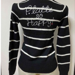 黒と白のストライプ Vネックカーディガン【150】の画像