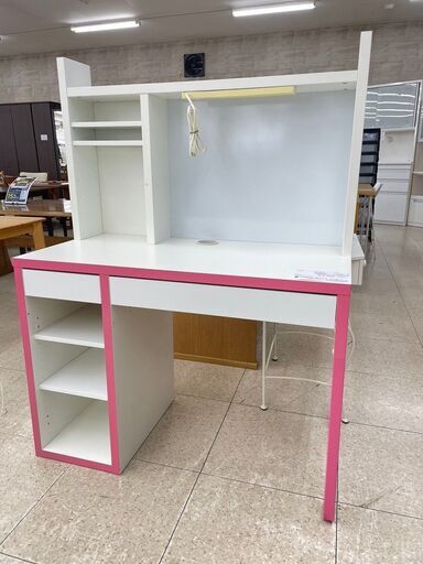 ★ジモティ割あり★  学習机 白 ピンク H140×D50.3×W105 クリーニング済み TJ10049