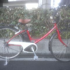 電動自転車 パナソニック 26インチ 新基準 A-girls くるピタ 中古 Panasonic エーガール シティータイプ 紫 LEDライト ● 地域限定送料無料 パナソニック エーガールズ 新基準 8AH 赤 26インチ