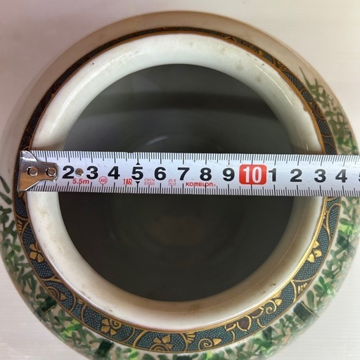 k1203602 九谷焼花瓶 金彩賢人 青粒鉄仙 青粒 竹 図 花瓶 花器 花入 花生 壺 高さ約25cm 工芸品 値下げ 中古品 現状品 当時物