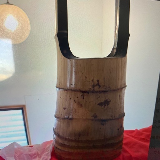 華道 茶道 竹二重切 花入 花器 根付き 池坊 銅板内張り 花瓶 生花 花瓶　和風 家具 日本庭園 庭 JAPAN 古民家 カフェ レトロ 昭和レトロ