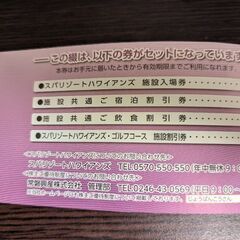ハワイアンズ入場券3枚　株主優待　2024年12月期限の画像