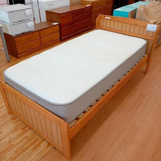 ★ジモティ割あり★ マットレス付きシングルベッド　ナチュラル　クリーニング済　YJ4643