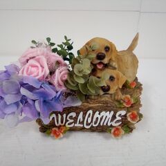 プランターカバー 鉢カバー 子犬 WELCOME ＆ 造花 セッ...