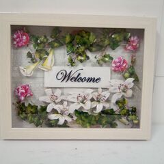 額装 シャドーボックス Welcome 白と赤い花 3Dアート ...