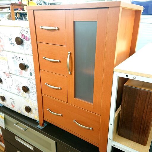 1/4チェスト キャビネット ブラウン ウッド キッチン収納