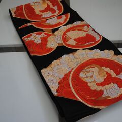 [1028]和装　帯　六通　黒　結婚式　振袖用？　袋帯　赤と金色...