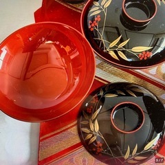 1個1000円 2個目半額(500円）【お正月 豪華 赤黒 吸い物碗】懐石 食器セット お雑煮 和食 和食器 限定40の画像