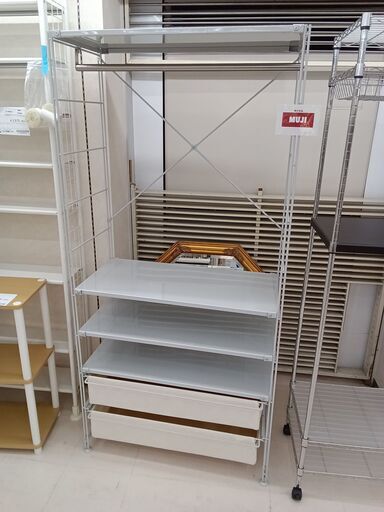 ★ジモティ割あり★  無印 スチールラック グレー×ベージュ W84.5×D40×H174.5 クリーニング済み TC6321