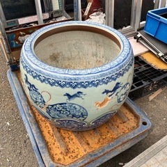 最終値下げしました❗明治～大正レトロ「藍色柄・丸火鉢」 火鉢 幅48cm 高さ37cm 値引き不可