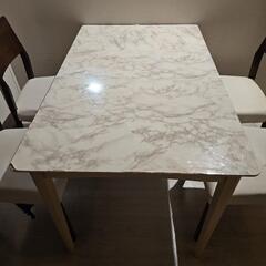 ダイニングテーブル　椅子　白　茶　大理石の画像