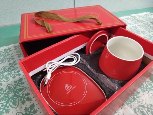 ● 赤 カップウォーマー/コーヒーカップヒーター/保温 コースター/USB 給電式/マグカップ 定温機能 セラミックマグ セット 動作確認済 中古 ③