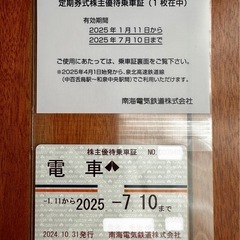 ◉南海電気鉄道　株主優待乗車証　※送料無料