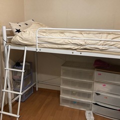 白 ロフトベッド　パイプベッド　