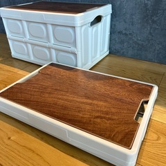 新品未使用　2個 ラテカラー 28L【収納ボックス】木目調蓋付 コンテナ 折りたたみ 積み重ね 省スペース アウトドア キャンプ ミニテーブルの画像