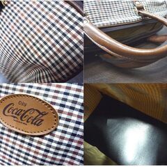 コカ・コーラ レトロ ミニボストンバッグ ハンドバッグ ブラウン チェック柄 CocaCola 未使用 コレクション 札幌市東区 新道東店の画像