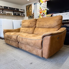 【美品‼️】定価24万♪ 関家具(リラックスフォーム) 190cm幅3人掛け電動リクライニングソファ バッジオ レザーテックス ブラウン♪の画像