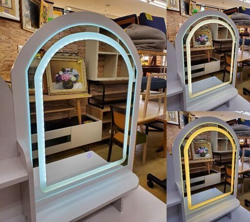 [新品]ドレッサーデスク LEDミラー付き ホワイト Size : 70cm 新品]ドレッサーデスク LEDミラー付き ホワイト Size : 70cm