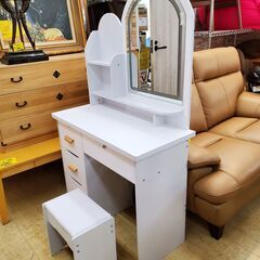 3色LEDミラー ドレッサー スツール付き 引出し4個 ホワイト■横幅80cm×奥行38cm×高さ137㎝■近隣配送無料 買取帝国 朝霞店