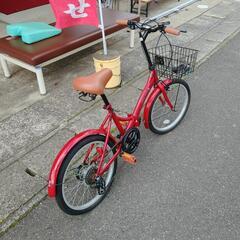 折りたたみ自転車☆THREE STONE☆レッドカラー☆20インチ・鍵付き、小錆、【浜村鹿野温泉ICから3分 買取本舗 宮本リサイクル 営業時間9～19時 定休日水曜のみ←連絡できませんm(_ _)m】の画像