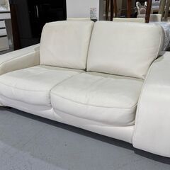 イタリア製 Calia Italia カリア イタリア 本革　2Pワイドソファ アイボリーホワイト Used/キレイ