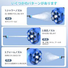 高圧洗浄機 コードレス 充電式 家庭用 6-in-1ノズル 大容量バッテリー付き 2個付き 5Mホース高圧洗浄器 軽量 節水 自吸式洗車機 洗車 自転車 庭 窓 網戸 屋外 階段 外壁 玄関 ベランダ 浴室 年末大掃除 日本語取扱説明書と収納ボックス付の画像