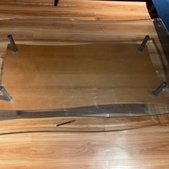 ローテーブル  大きめ 木目 強化ガラス ガラステーブル