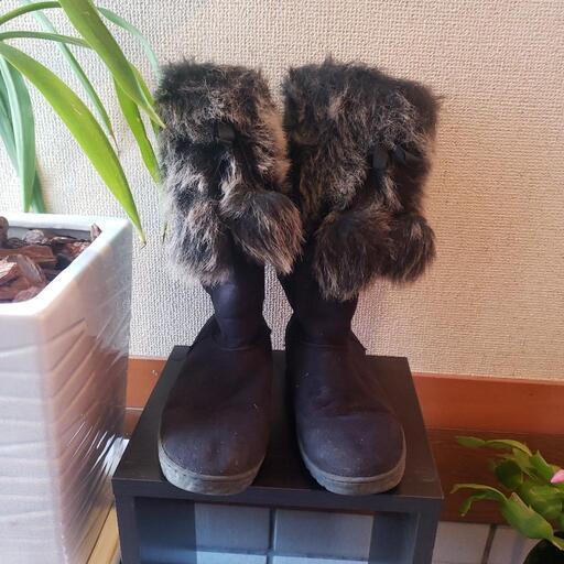 ファー付き黒ロングブーツ22cm