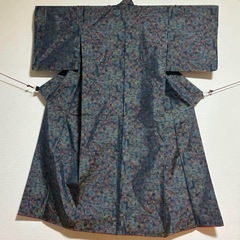 【大島紬】 着物 袷 広衿 亀甲 リーフ 模様 身丈約155cm...