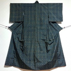 【大島紬】 着物 袷 広衿 幾何学 模様 身丈約155cm