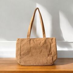 レディース用コーデュロイトートバッグのキャメル色 女性用トートバッグ かわいいの画像