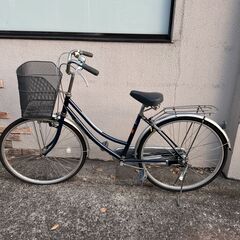 Quwing 2６インチ 自転車 ネイビー 変速付き 前輪タイヤ...