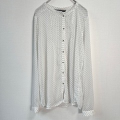 ザラ　ZARA ドット　長袖　シャツ L ホワイト 白 秋服　ト...